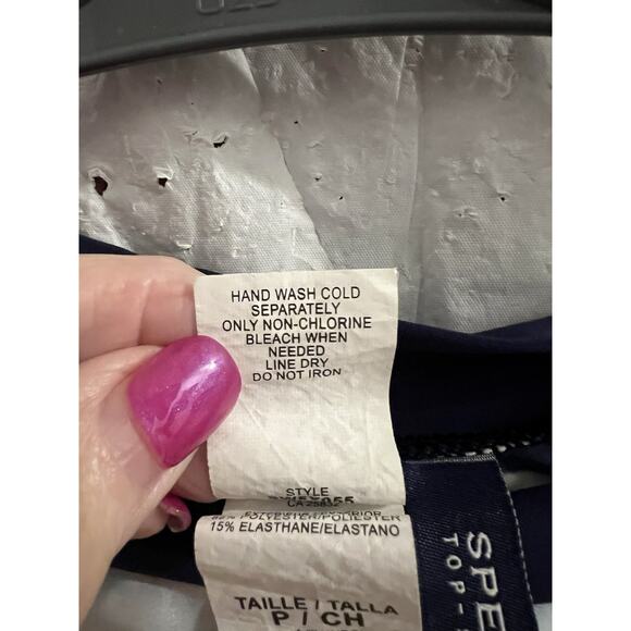 Sperry Navy White Stripped Tropical Print Cropped Rash Guard Sz S - Picture 4 of 5